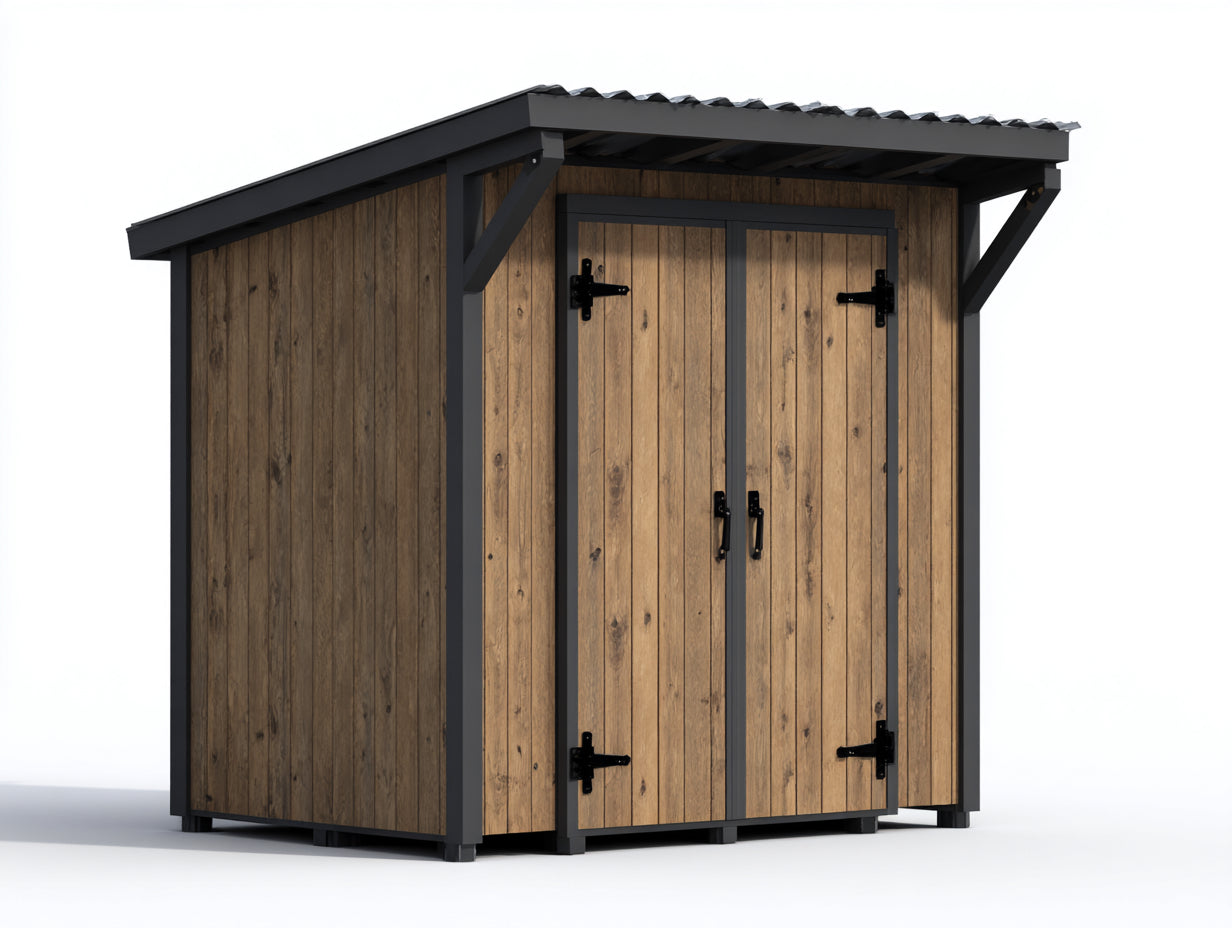 Casetta da giardino-Legno-Metallo-275x185x225 cm-Marrone-Nero-Stile industriale