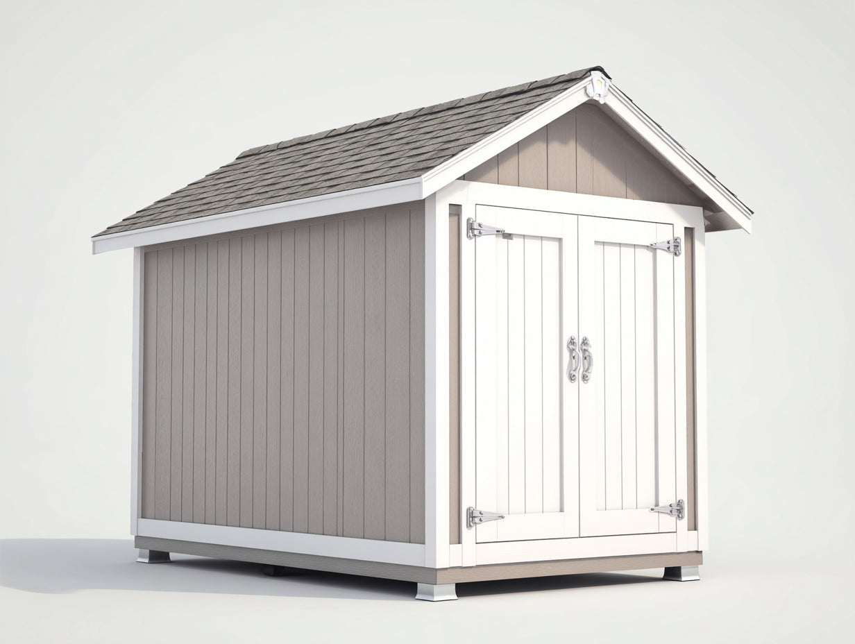 Casetta da giardino-Legno-250x190x228 cm-Grigio tortora-Bianco-Stile cottage moderno