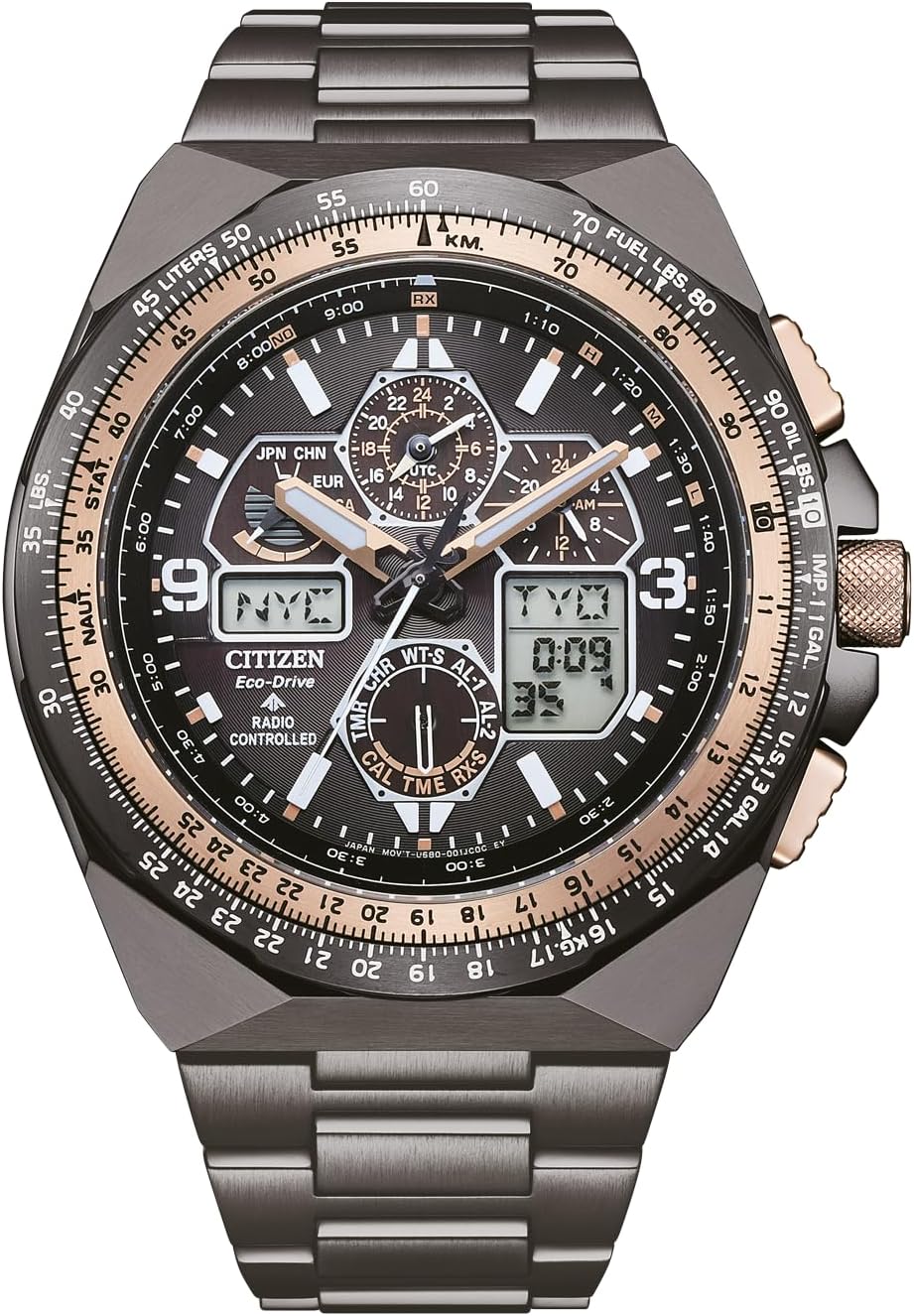 Citizen JY8146-54E - Orologio uomo digitale - Cronografo con vetro zaffiro e cassa 45 mm - Cinturino grigio in acciaio inossidabile