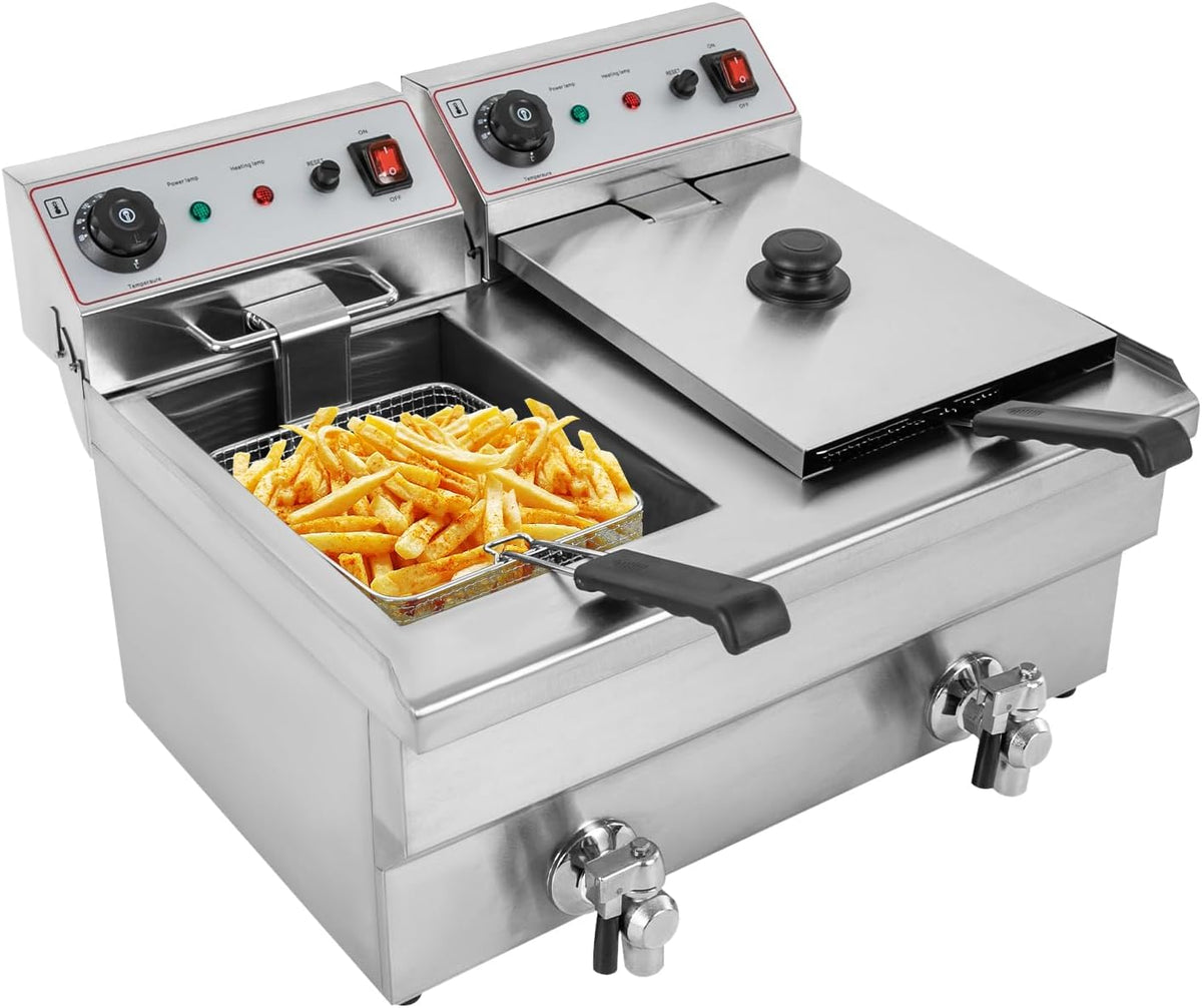 TaNeHaKi Friggitrice elettrica 20 L - Potenza 6000 W - Acciaio inox 201 con temperatura da 60 a 200 C - Doppia friggitrice con controllo termostatico