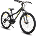 HILAND Climber mountain bike per ragazzi - ruote 24 pollici e 7 velocità - telaio in acciaio al carbonio - forcella ammortizzata e freni V Brake nera