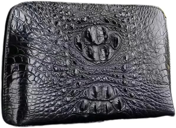 Borsa Uomo da Affari Casual - Vera Pelle di Coccodrillo - Grande Pochette in Pelle - Chiusura con Zip e Fodera in Pelle