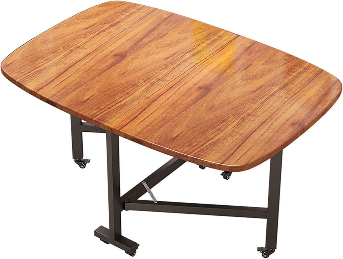 Tavolo da pranzo pieghevole marrone - struttura allungabile con bordo arrotondato - 6 ruote per mobilità - scrivania salvaspazio per cucina e soggiorno