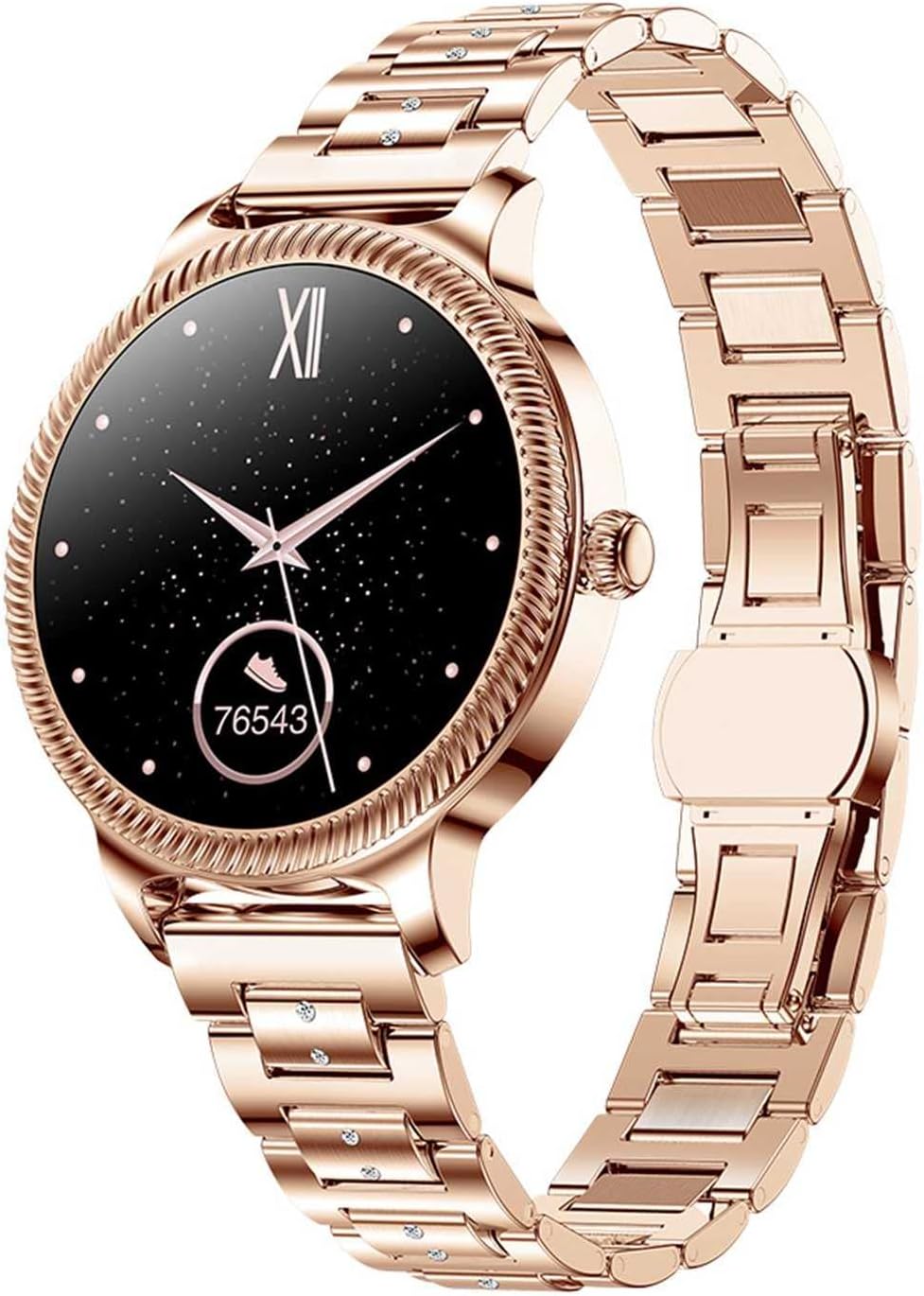 Smartwatch Donna 1.09 Pollici - Touch Screen Rotondo HD Bluetooth - Lettore Musicale e Monitoraggio Sonno - Bracciale Metallico Oro