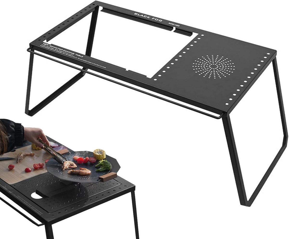 Tavolo da campeggio pieghevole in metallo - struttura portatile per uso esterno - piano per griglia e cucina da campeggio - per picnic spiaggia escursionismo viaggio e barbecue