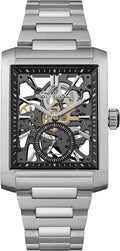 Ingersoll The Spur I17001 - Orologio automatico uomo analogico - Cassa quadrata 33.7 mm quadrante nero scheletrato - Bracciale argento in acciaio