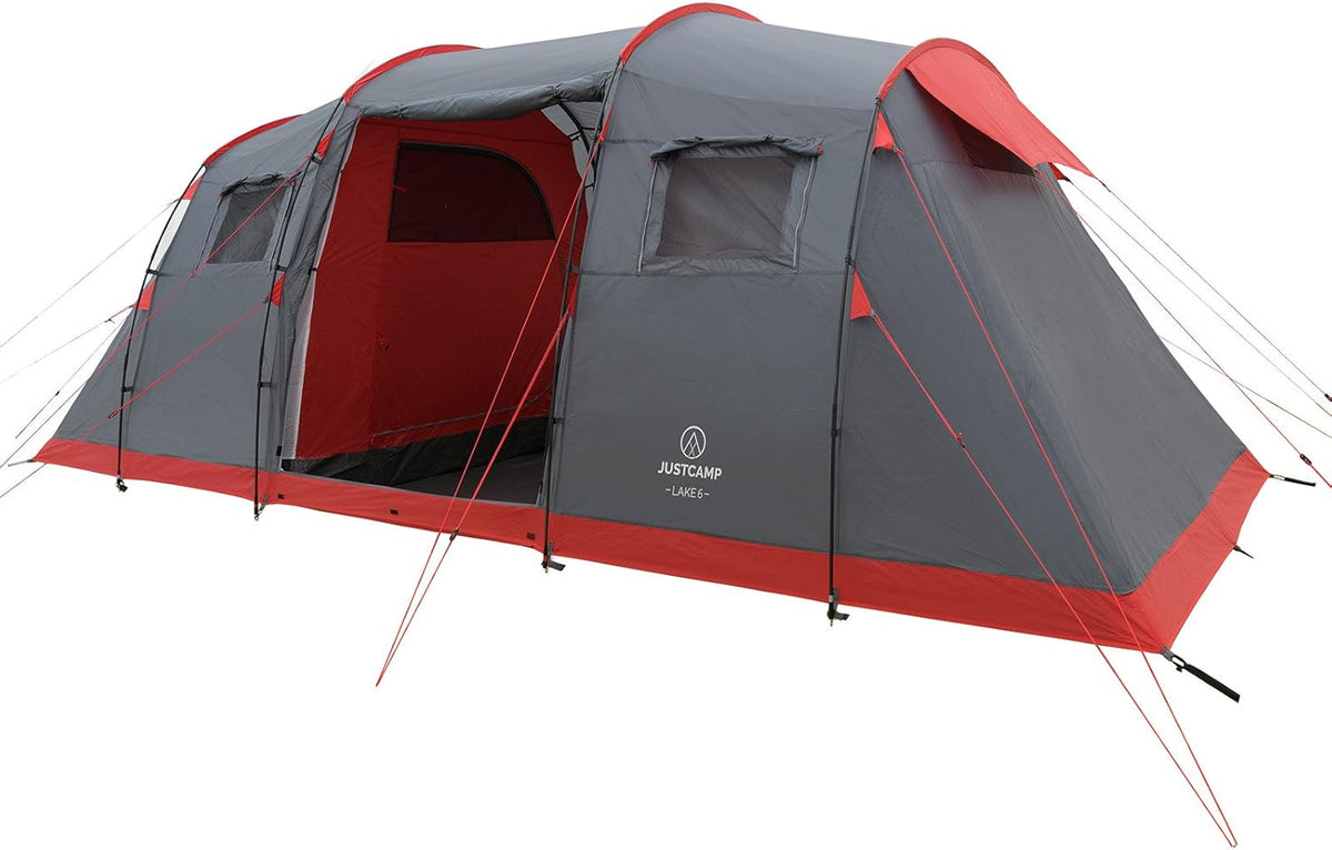 Tenda JUSTCAMP Lake 6 560 x 230 x 200 cm - struttura rettangolare impermeabile 3000 mm - modello da 11,2 kg per 3 stagioni - per campeggio escursioni e picnic
