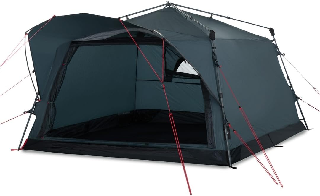 Tenda familiare qeedo Quick Villa 5 grigia per 4 persone - sistema Quick Up ad apertura rapida - rivestimento in poliuretano impermeabile - per campeggio 4 stagioni