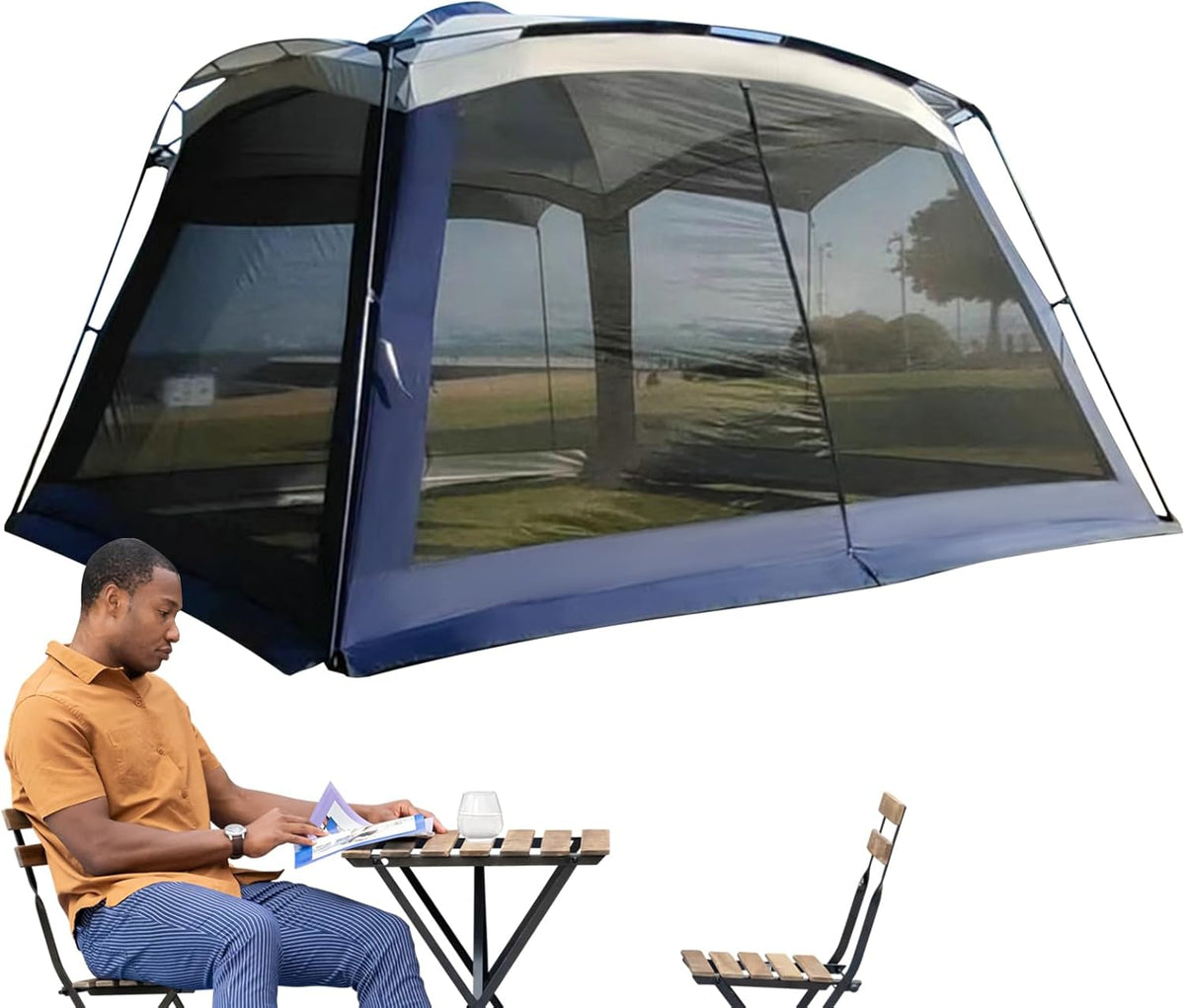 Riparo da campeggio blu con rete antinsetti - protezione solare resistente ai raggi UV - struttura portatile - per viaggi picnic e attività outdoor