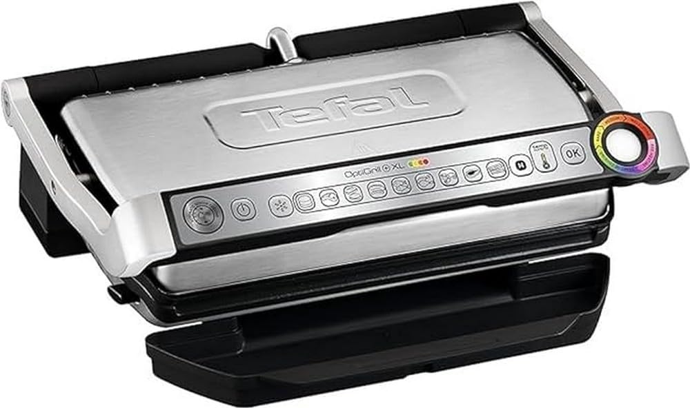 Tefal GC702D OptiGrill 2000 W - Grill Elettrico Nero Argento - 6 Programmi con Indicatore Automatico Cottura - Superficie XL 40 x 20 cm Antiaderente