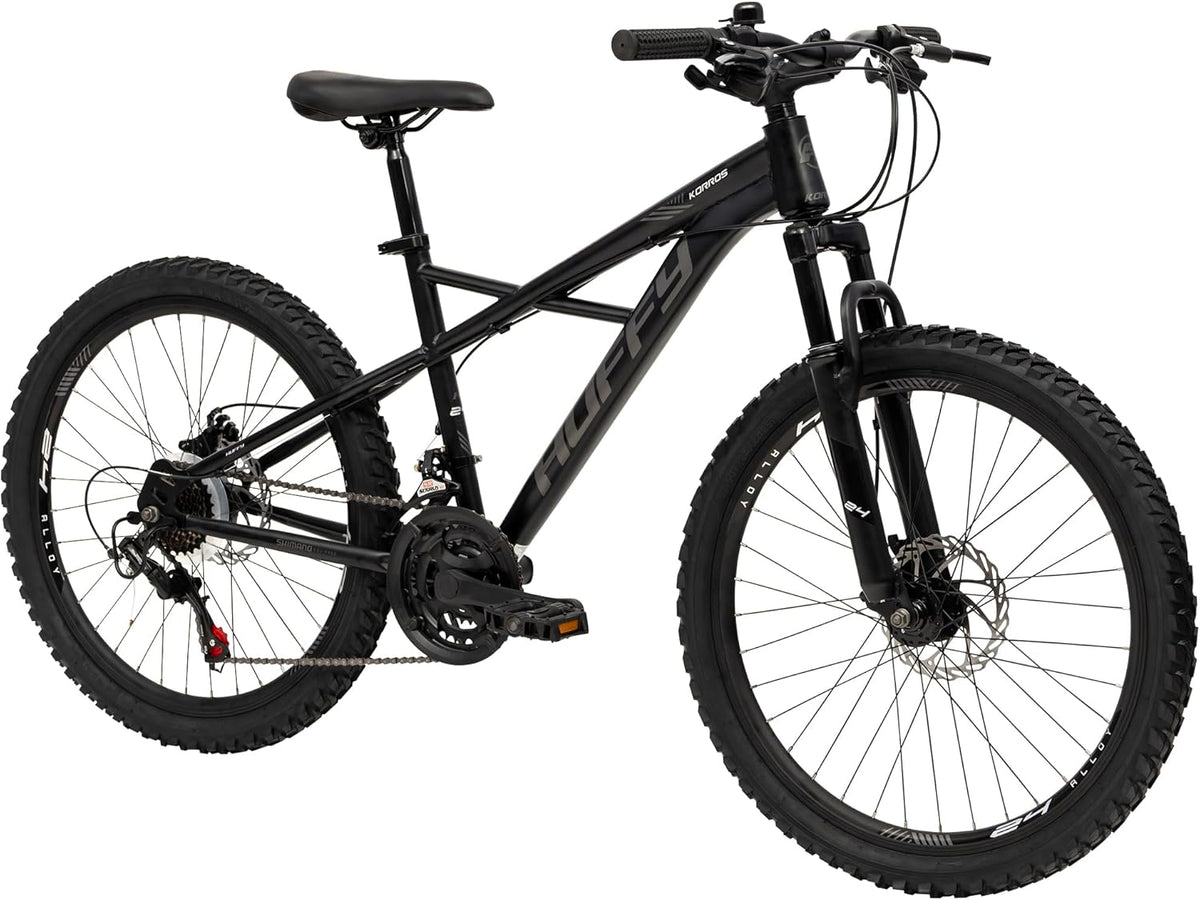 Mountain bike Huffy Korros 24 pollici nera - telaio in lega di acciaio - cambio 21 velocità - sospensione anteriore per bambini e giovani ciclisti