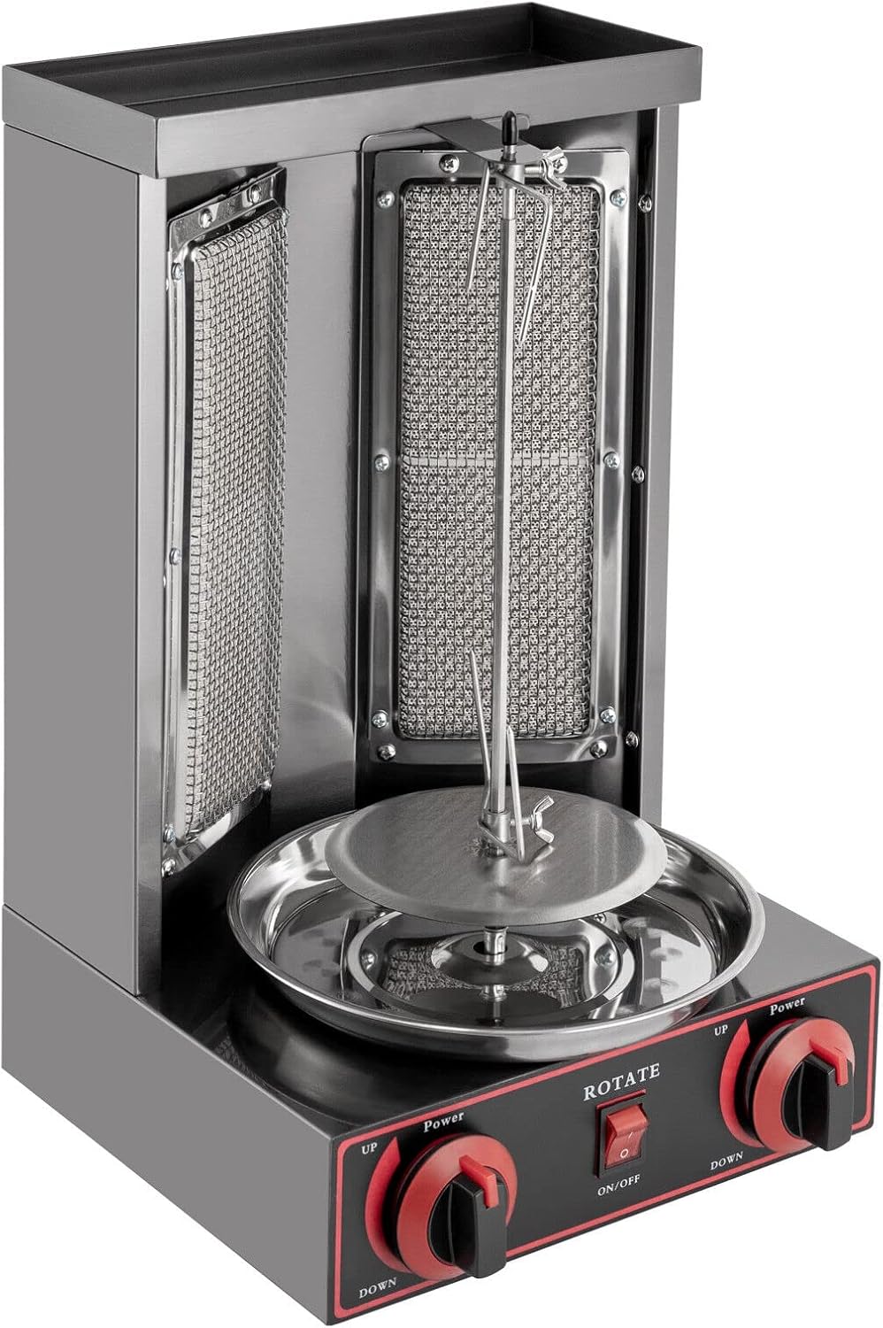 Grill Verticale Kebab e Gyros - Macchina a Gas 3000 W Argento - Regolazione della Temperatura 220 V - Struttura 30 x 30 x 48 cm per Kebab