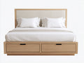Letto matrimoniale-Legno-Tessuto-224x193x130 cm-Rovere chiaro-Beige-Naturale moderno