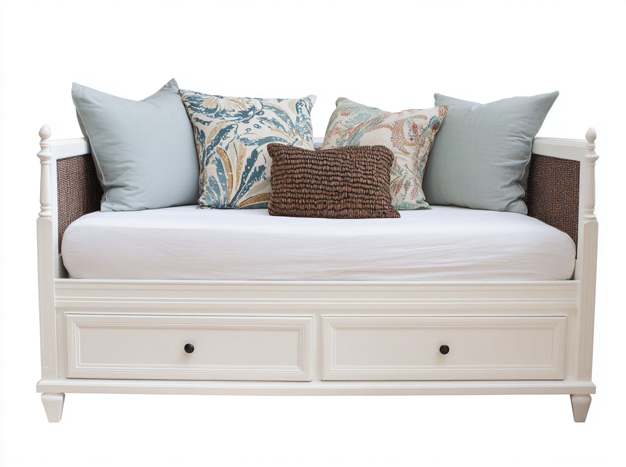 Divano letto-Legno-MDF-Rattan sintetico-213x97x92 cm-Bianco-Stile coastal chic