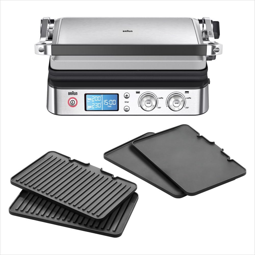 Braun MultiGrill9 CG9043 - Griglia Elettrica 2000 W Nero Inox - Due Termostati Indipendenti e Funzione Boost - Piastre Rimovibili Griglia e Lisce