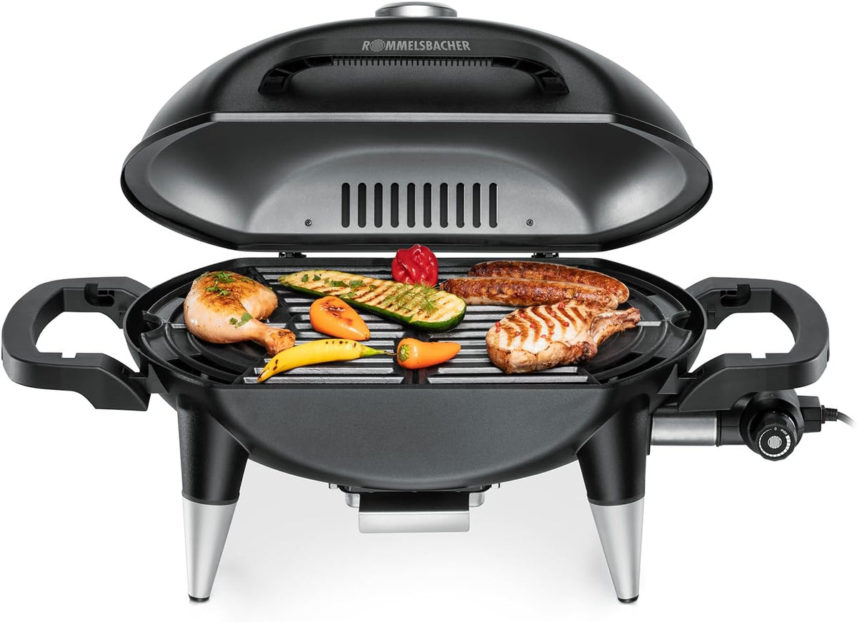 ROMMELSBACHER BBQ 4000 - Barbecue Elettrico 2200 W Nero - Griglia in Ghisa con Coperchio a Cerniera - Temperatura fino a 300 C