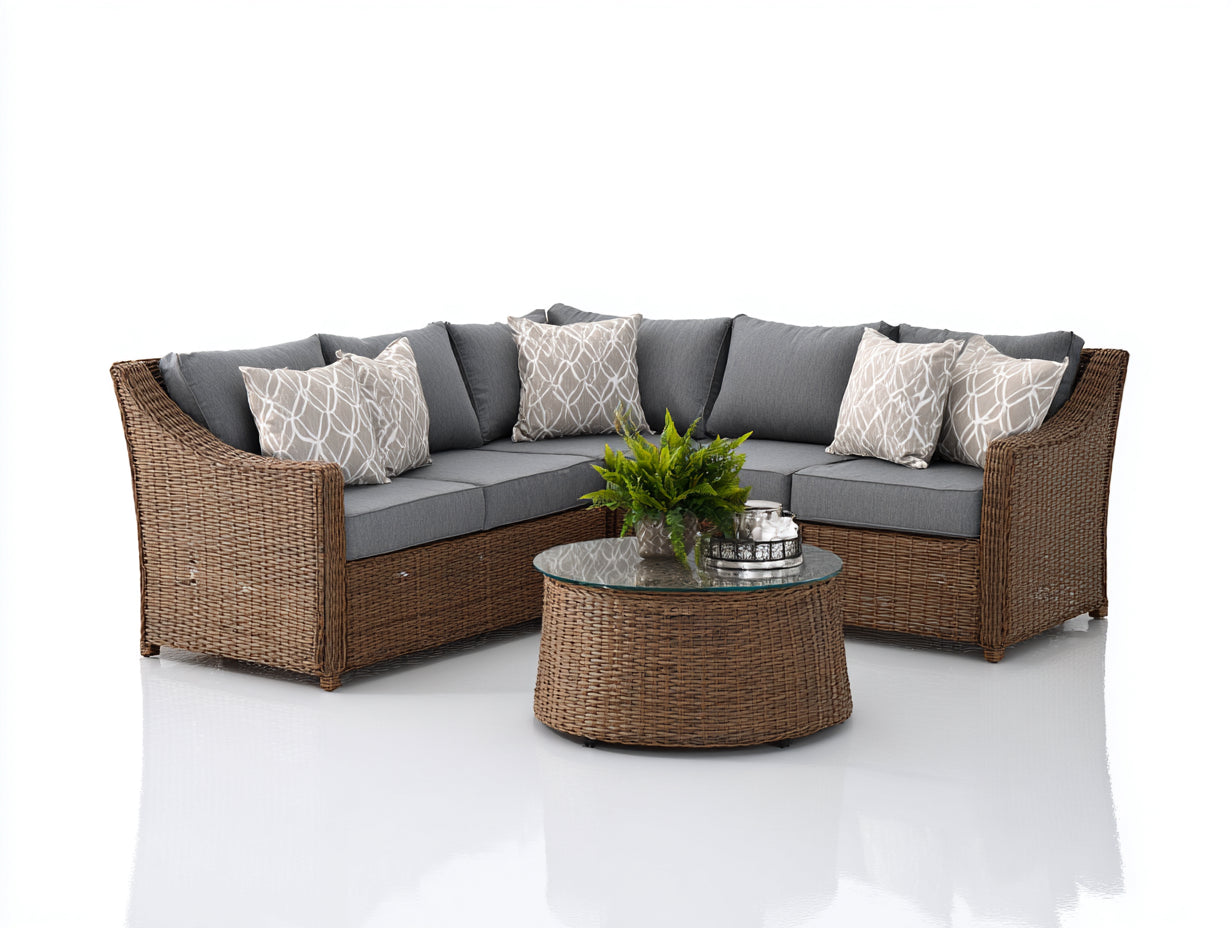 Divani da esterno-rattan-vetro-tessuto-245x245x82 cm-marrone-grigio-moderno lounge
