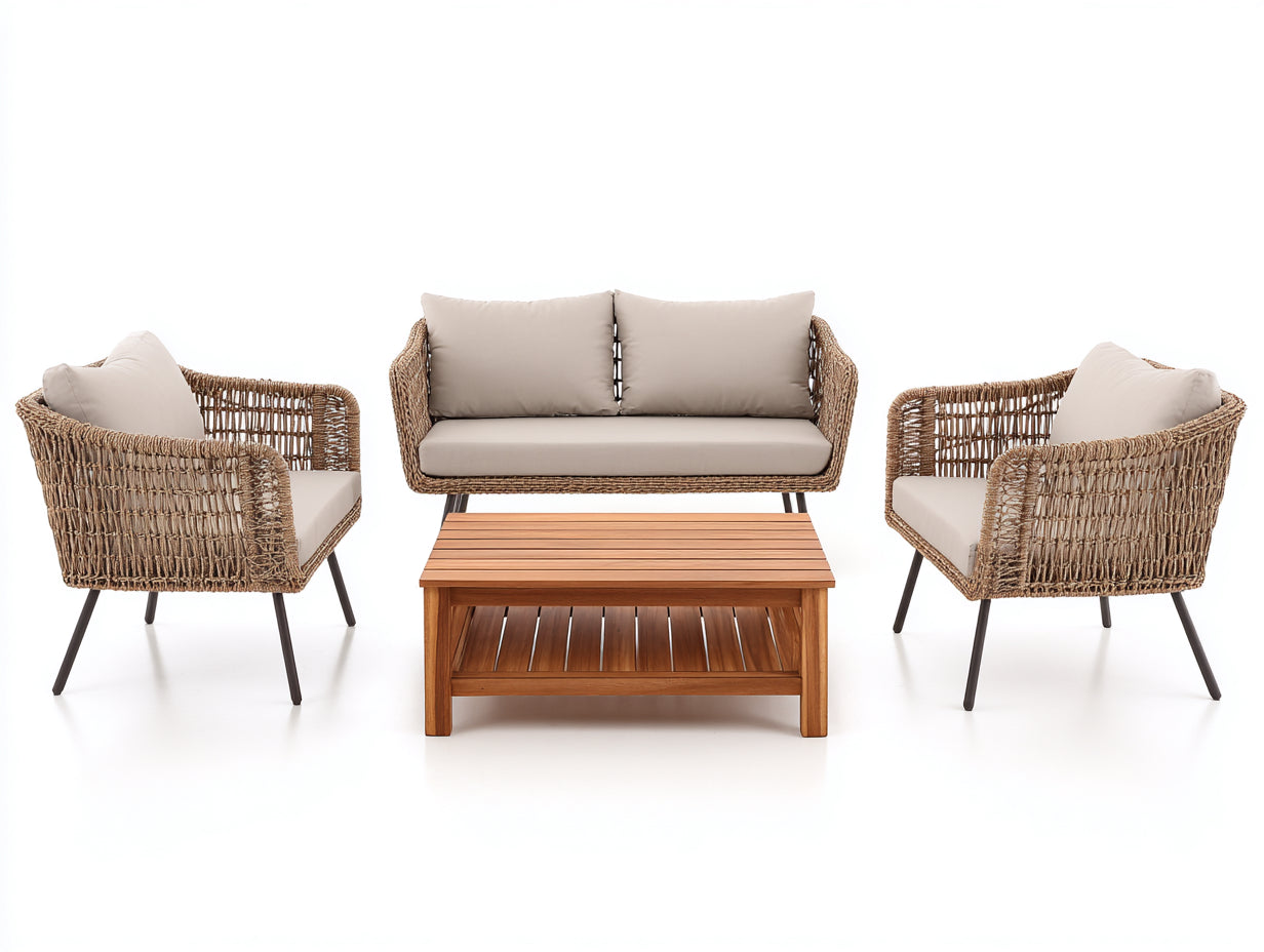 Divani da esterno-rattan-metallo-legno-tessuto-135x78x84 cm-marrone chiaro-beige-leggero contemporaneo