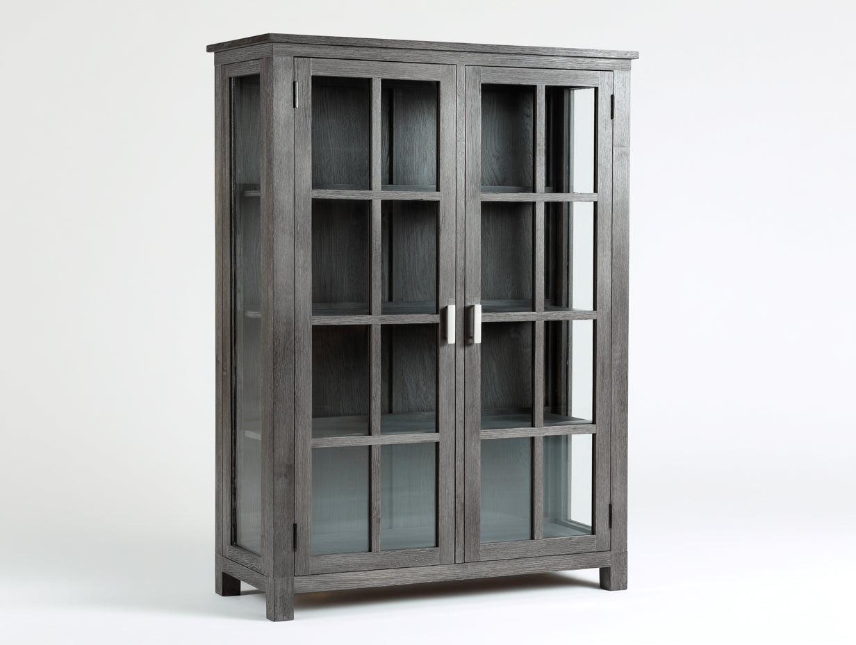 Vetrina-Legno-Vetro-122x41x178 cm-Grigio-Classico