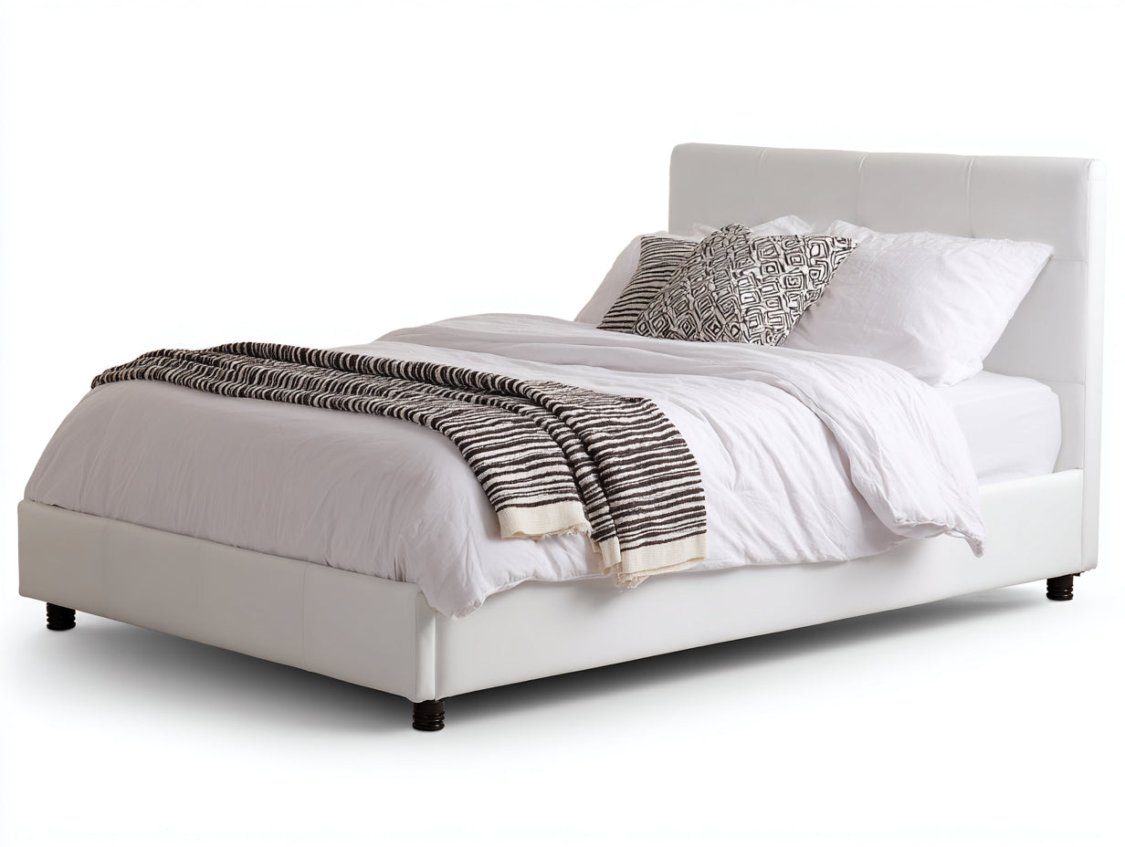 Letto matrimoniale-Ecopelle-220x192x122 cm-Bianco-Moderno elegante