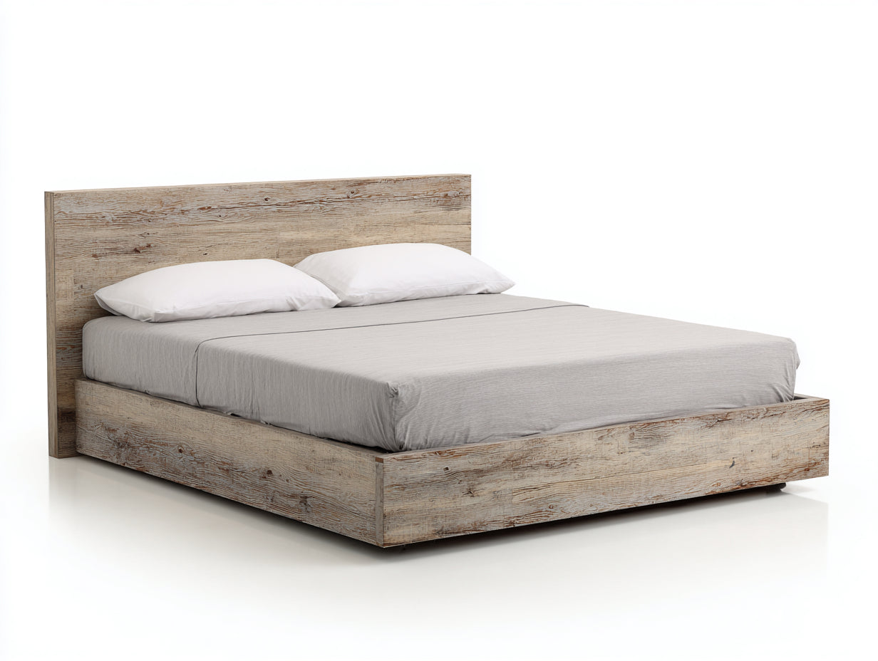 Letto matrimoniale-Legno-221x194x108 cm-Rovere sbiancato-Rustico moderno