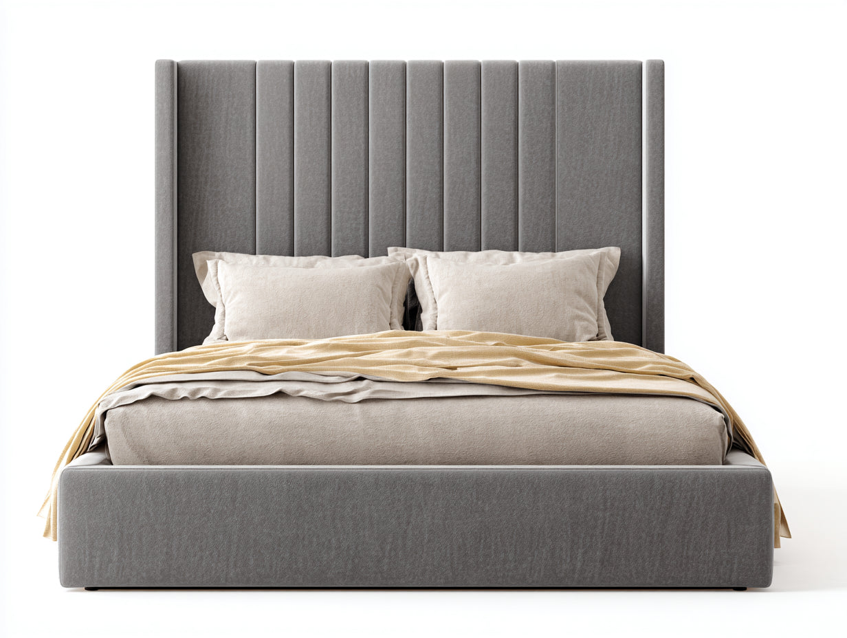 Letto matrimoniale-Tessuto-225x200x144 cm-Grigio tortora-Contemporaneo elegante