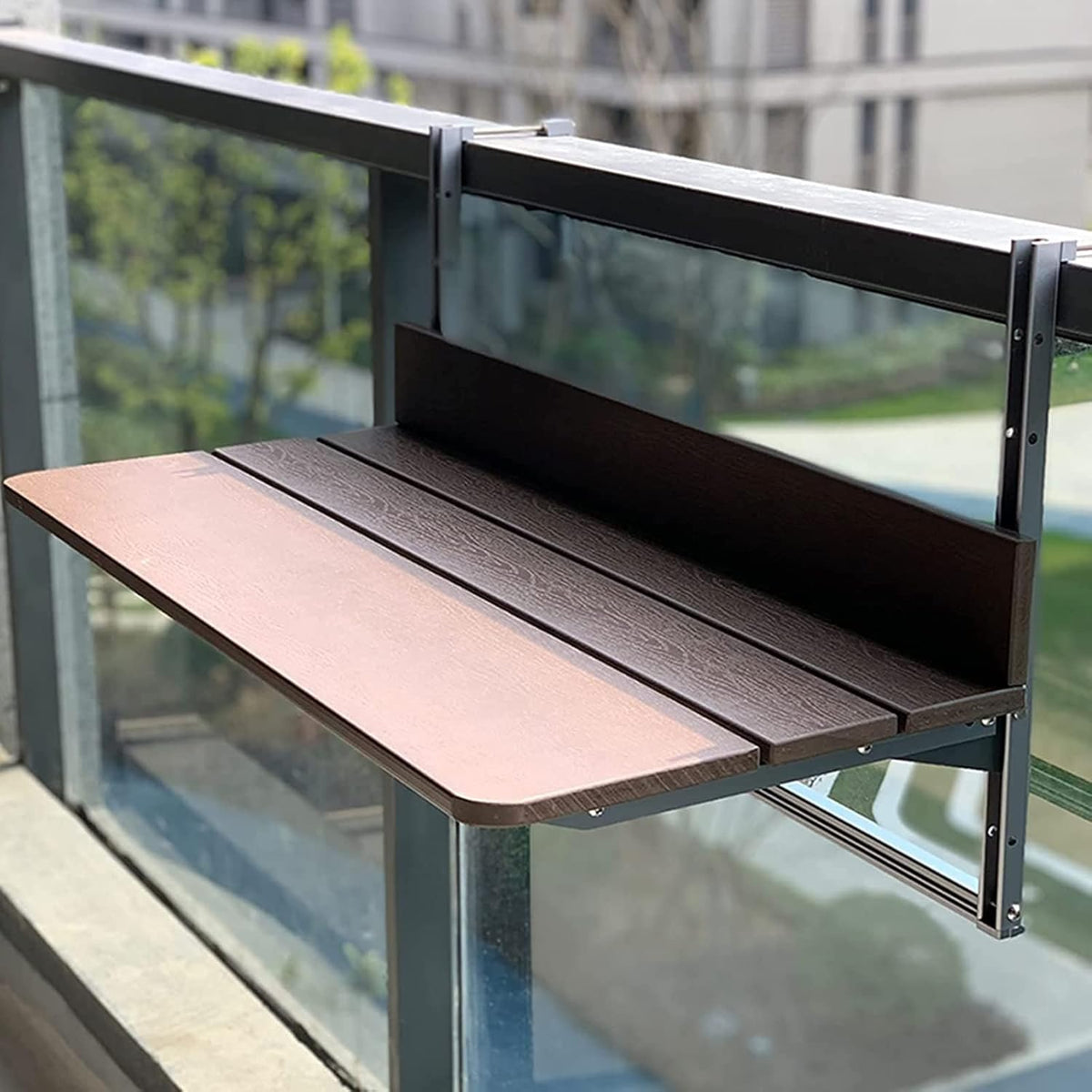 Tavolino pieghevole da balcone 100 x 37 cm - installazione sospesa alla ringhiera - struttura regolabile salvaspazio - per balcone terrazza patio e giardino