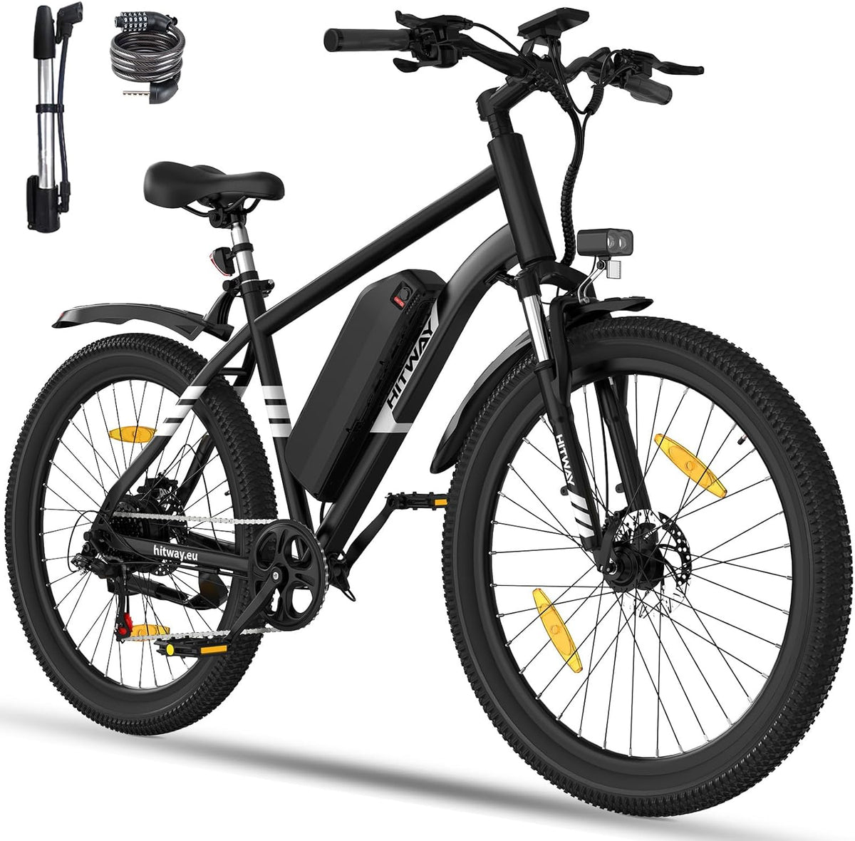 HITWAY bici elettrica per adulti - ruote 26 pollici e 7 velocità - batteria rimovibile 36 V 13 Ah - doppia sospensione e autonomia 60-100 km