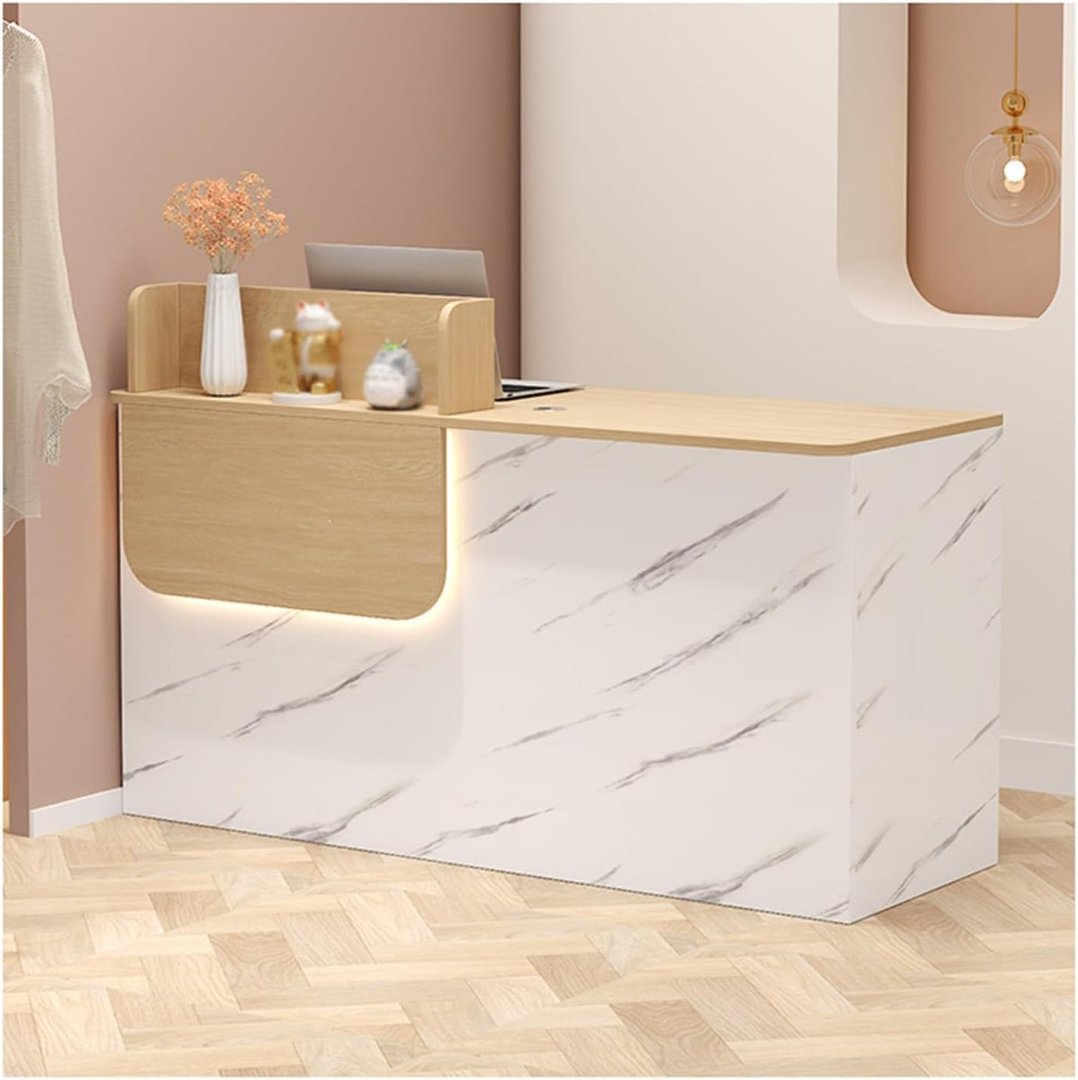 Scrivania Reception Moderna con LED - Bancone da Ufficio 140 cm - Illuminazione Integrata per Area Vendita - Installazione Semplice per Spazi Professionali