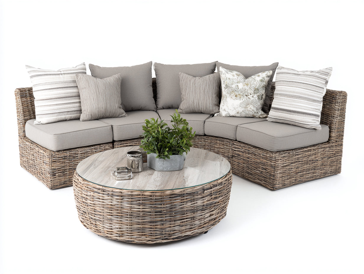 Divani da esterno-rattan-vetro-tessuto-255x255x84 cm-grigio naturale-grigio chiaro-elegante contemporaneo