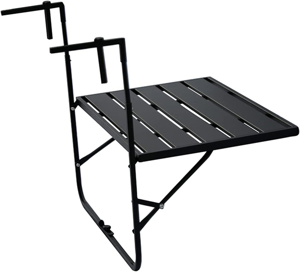 Tavolo sospeso pieghevole da balcone nero - struttura in metallo - supporto regolabile per ringhiera e parete - per balcone e bar domestico