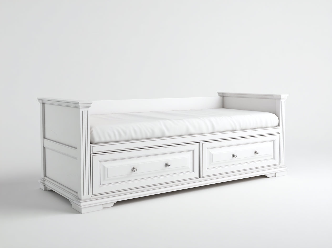 Divano letto-Legno-MDF-212x95x90 cm-Bianco-Neoclassico raffinato
