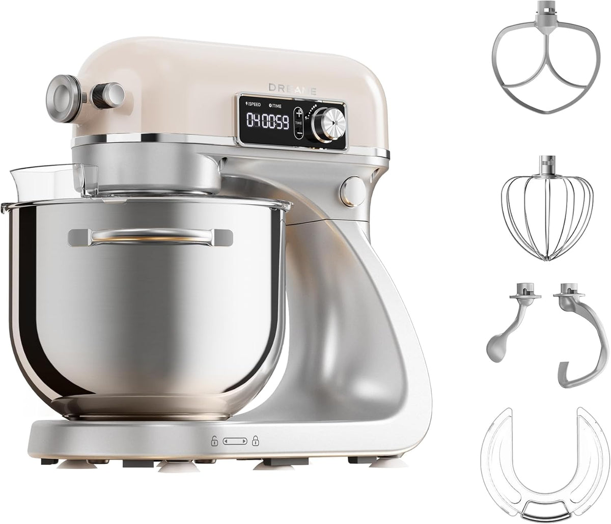 DREAME MX60 - Impastatrice planetaria 800 W a doppio gancio - Ciotola 6 L con 12 velocità - Display digitale e motore silenzioso da 55 dB