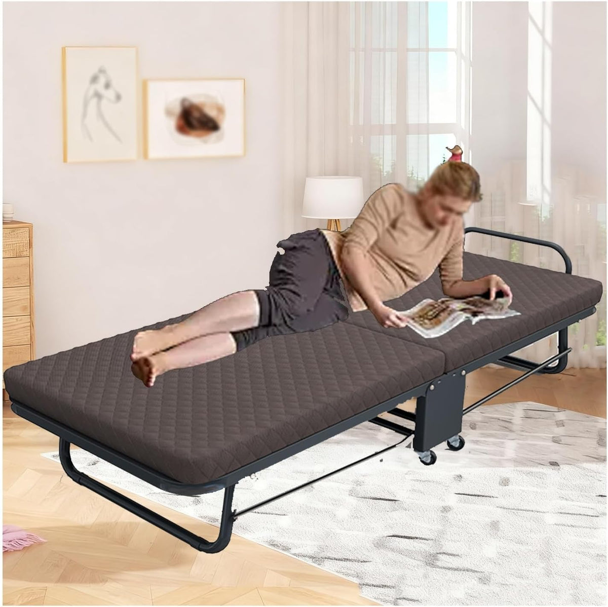Lettino da campeggio pieghevole marrone 185 x 60 cm - brandina portatile con materasso da 6 kg - struttura senza montaggio - per campeggio spiaggia e pisolino
