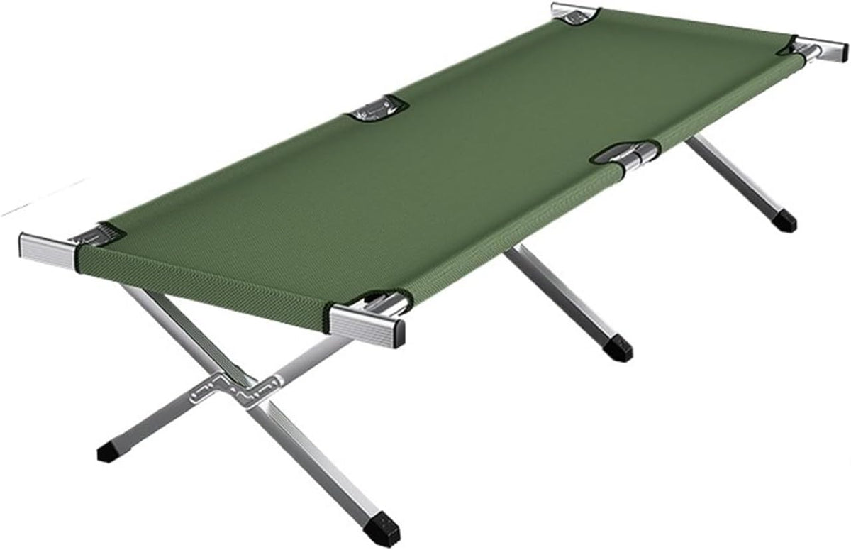 Lettino pieghevole da campeggio in alluminio - superficie in acrilico e struttura verde - design singolo leggero e compatto - per viaggio e attività all'aperto
