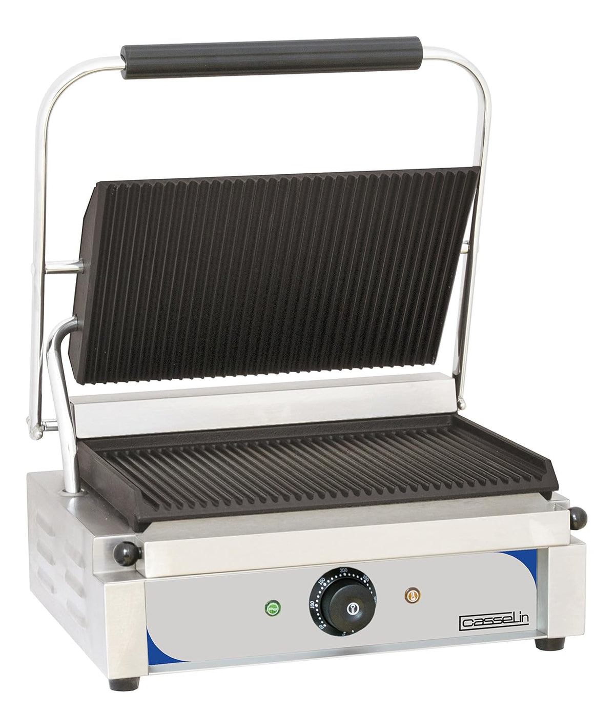 Casselin CGPRR - Grill Panini Professionale Grigio - Piastre Scanalate in Lega di Acciaio - 6 Impostazioni e Alimentazione 230 V