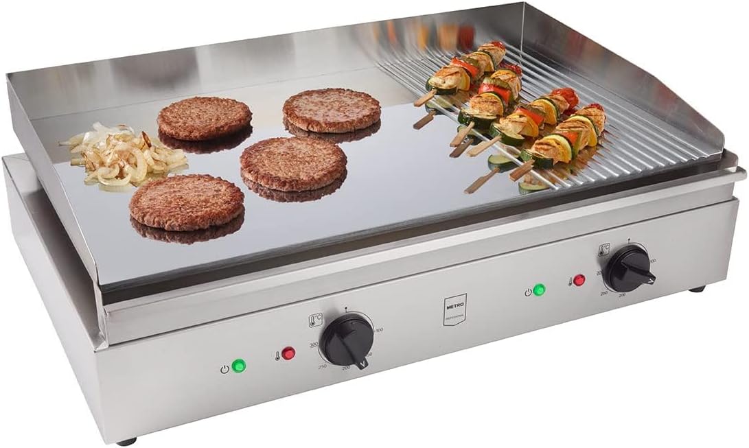 METRO Professional GEG2112 - Piastra Elettrica 3500 W in Acciaio Inox - Superficie di Cottura 68,8 x 41 cm - Temperatura da 50 a 300 C con Vaschetta Grassi