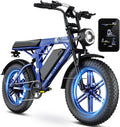 Bici elettrica per adulti 20 pollici blu - batteria removibile 48 V da 15 18 o 25 Ah - autonomia fino a 80 o 120 km - 7 velocità doppia sospensione e freni a disco