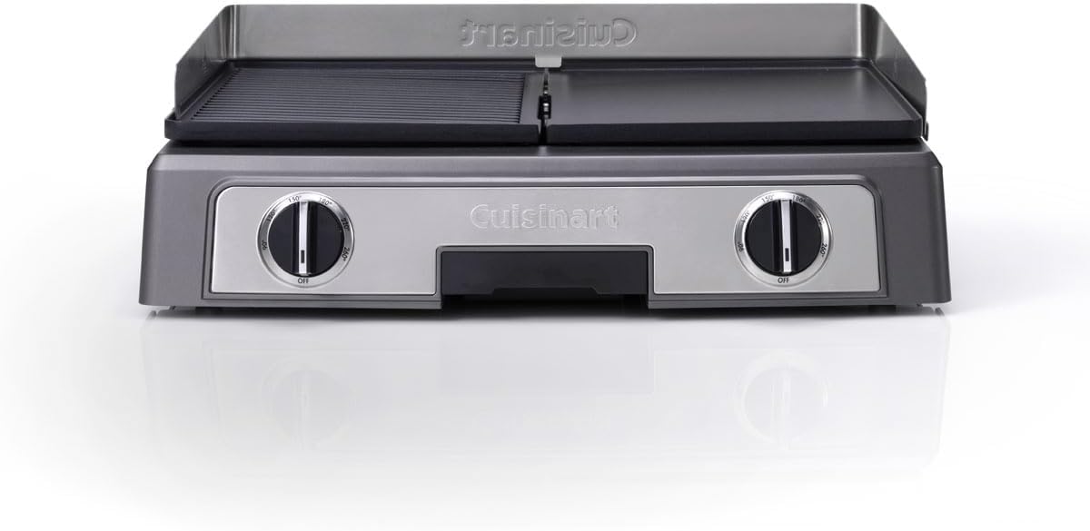 Cuisinart Grill e Piastra XL - Plancha Elettrica 2200 W in Acciaio Inox - Cottura a Doppia Zona da 90 a 260 C - Piastra Rimovibile Antiaderente