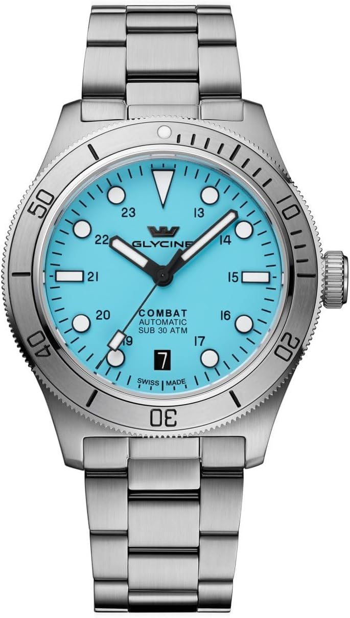 Glycine GL0540 Combat Sub 39 - Orologio uomo analogico - Cassa 39 mm in acciaio inossidabile - Quadrante turchese con lunetta da sub