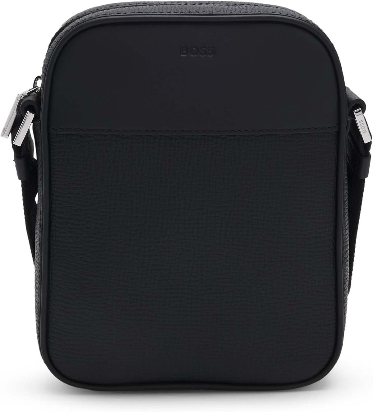 BOSS Highway L Pocket EW - Borsa a tracolla uomo in pelle bovina nera - Dimensioni 25 x 15 x 6 cm - Chiusura con zip e fodera in pelle