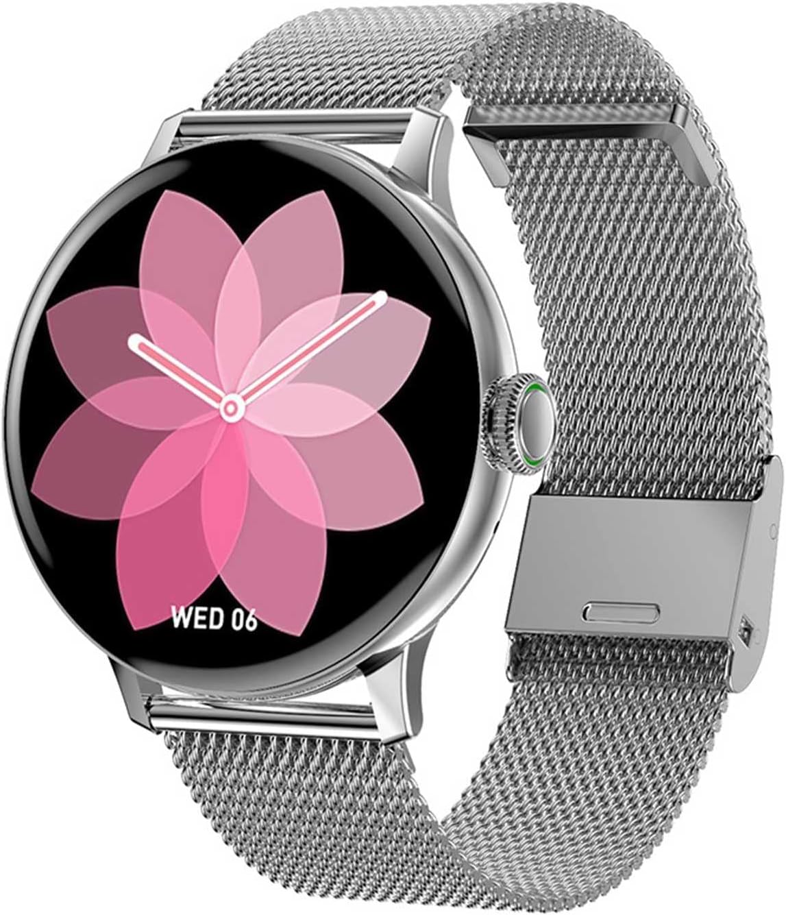 Smartwatch Donna 1.19 Pollici - Touch Screen Rotondo Bluetooth - Quadrante Personalizzato e Schermo Luminoso - Cinturino in Acciaio Modello F