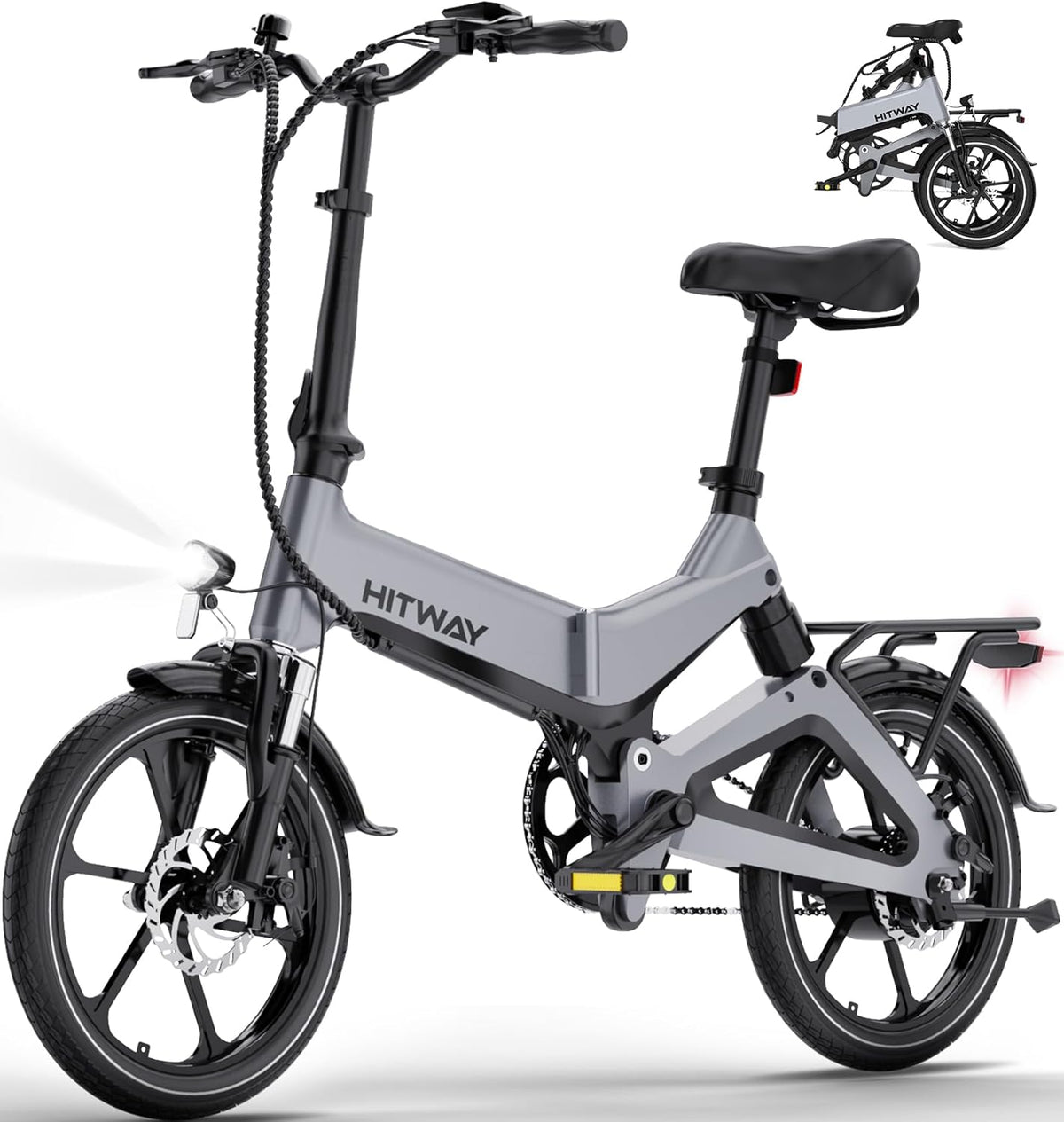 HITWAY bici elettrica pieghevole adulti - ruote 16 pollici e motore 250 W - batteria 36 V 7,8 Ah - velocità massima 25 km h e autonomia 35-70 km