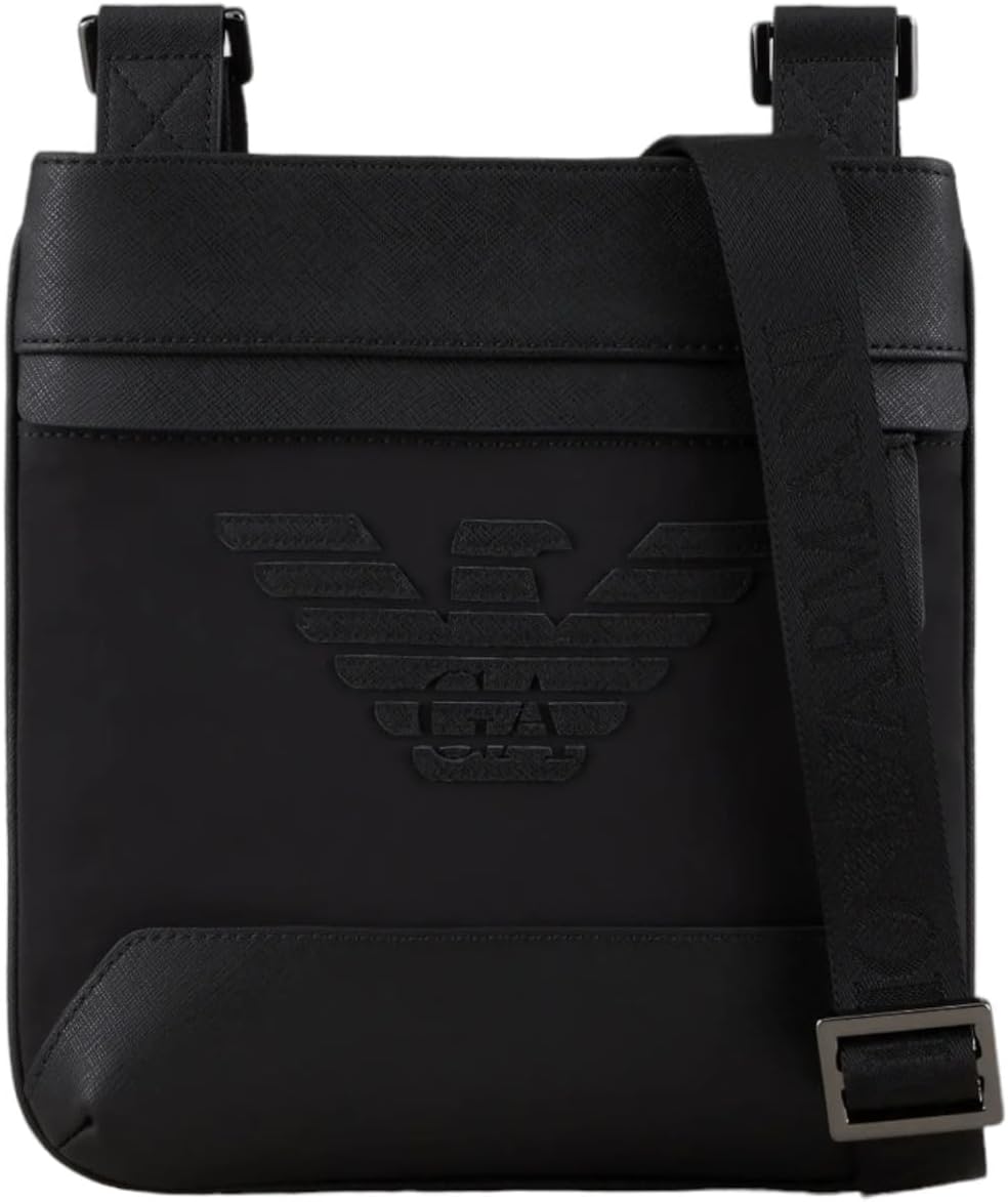 Emporio Armani Y4M185 Y216J - Borsello Eco a Tracolla Nero - Chiusura Zip e Fodera Poliestere - Logo Aquila da Uomo
