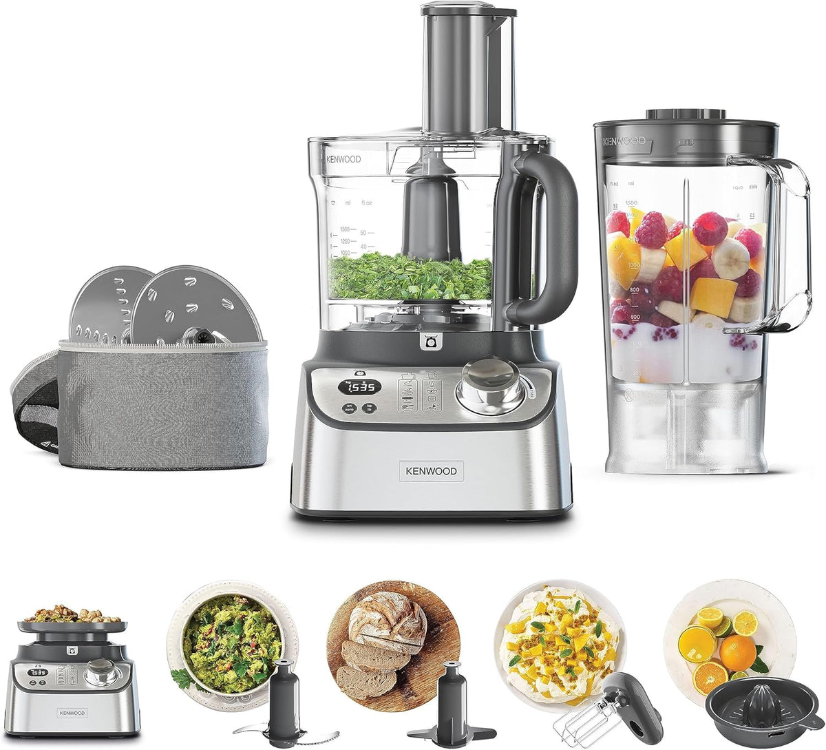 Kenwood MultiPro Express Weigh FDM71.450SS - Robot da cucina 1000 W - Capacità 3 L con 8 accessori - Bilancia digitale e velocità regolabile con Pulse