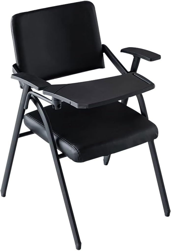 Sedia pieghevole nera 60 x 57 x 83 cm con vassoio di scrittura - seduta imbottita per conferenze e formazione - portata massima 100 kg - per interni ed esterni