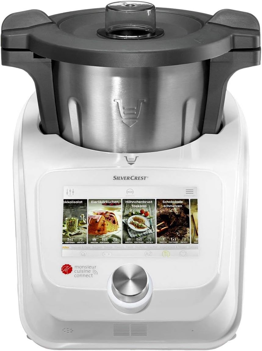 SilverCrest Monsieur Cuisine Connect - Robot da cucina multifunzione 1000 W - Velocità regolabile - Design bianco compatto 40 x 40 x 40 cm