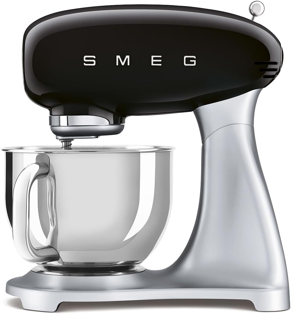Smeg SMF02BLEU - Impastatrice planetaria 800 W - Ciotola estraibile 4.8 L con 10 velocità - Smooth Start e accessori inclusi in nero