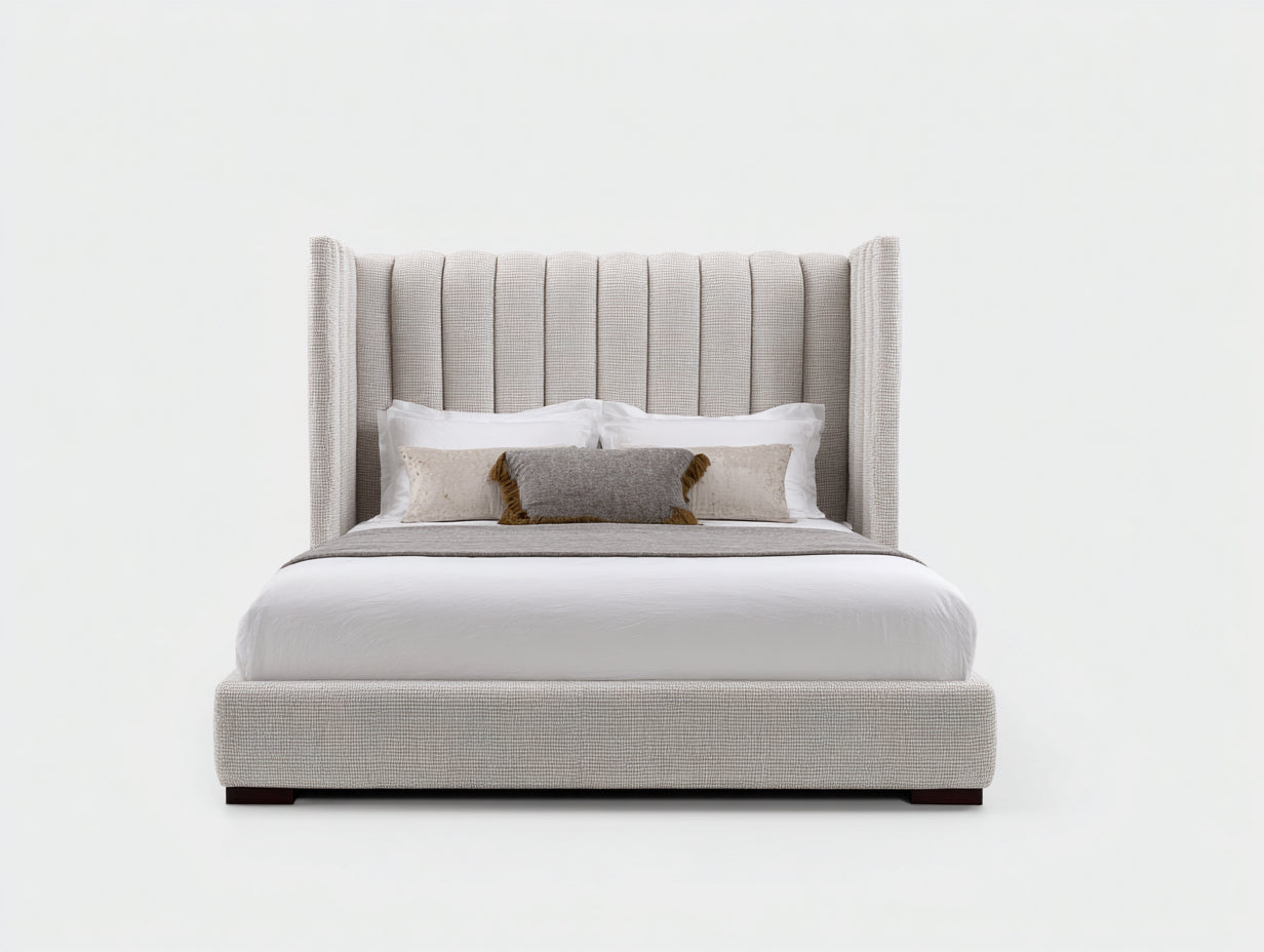 Letto matrimoniale-Tessuto-228x202x158 cm-Avorio chiaro-Lusso moderno