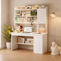 Scrivania moderna in legno - Postazione ufficio con cassetti ripiano e libreria - Dimensioni 120 x 45 x 165 cm - Credenza per computer bianca